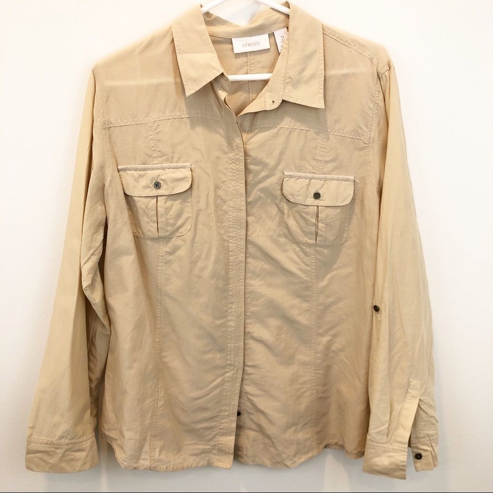 Chico’s Beige Cotton Silk Blend Utility Shirt